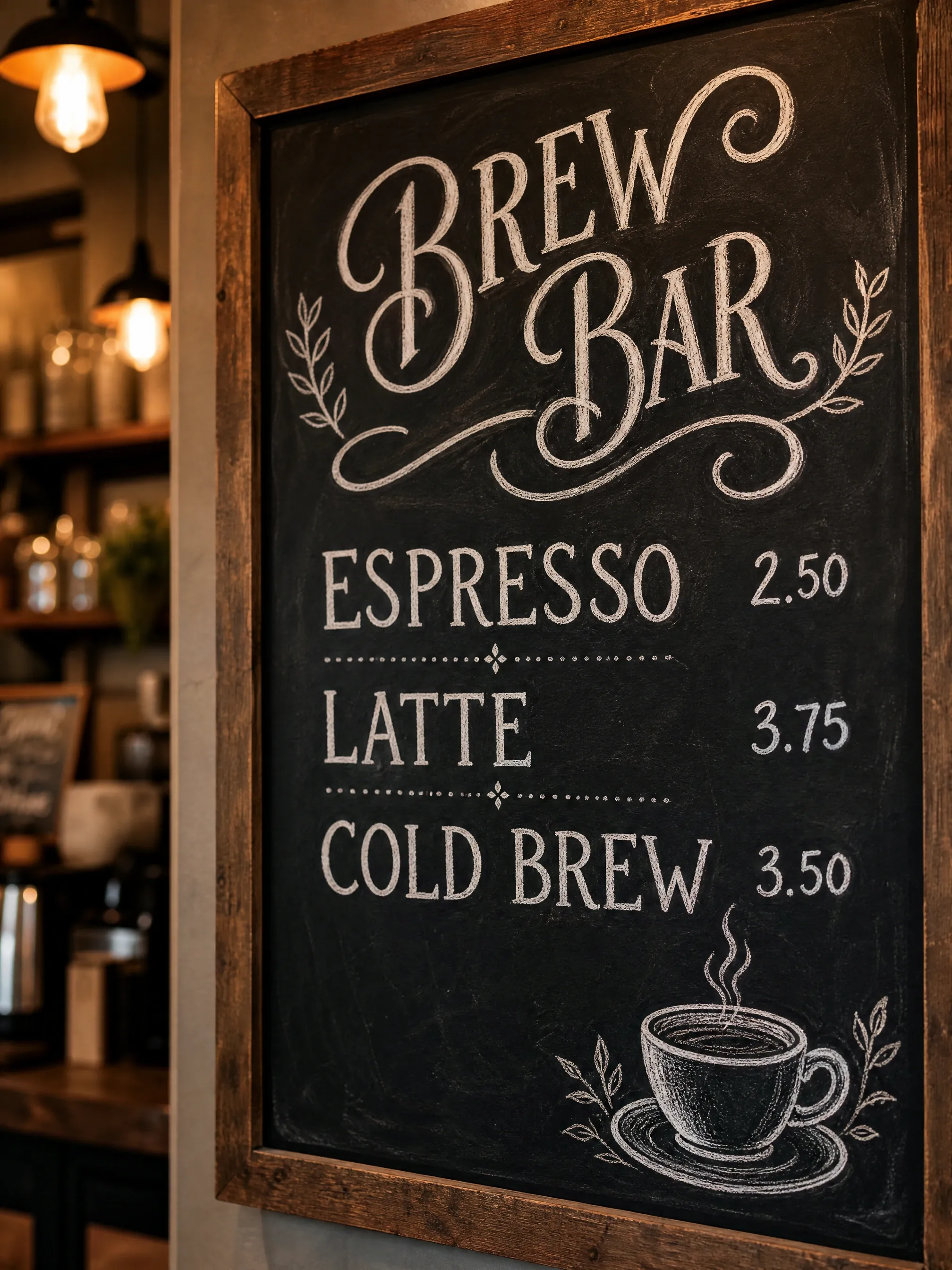 Brew bar chalkboard menu