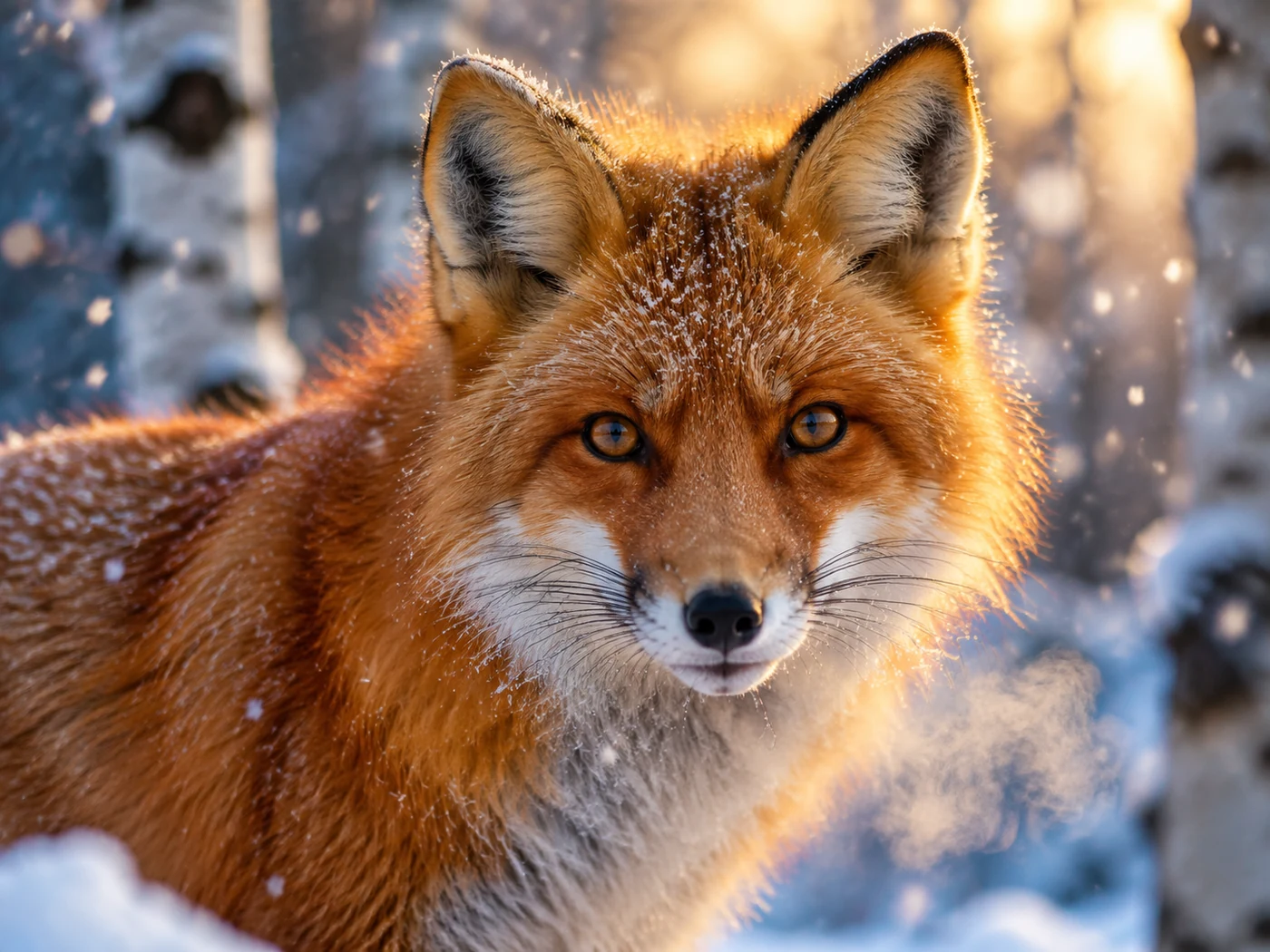 Red fox in a snowy forest