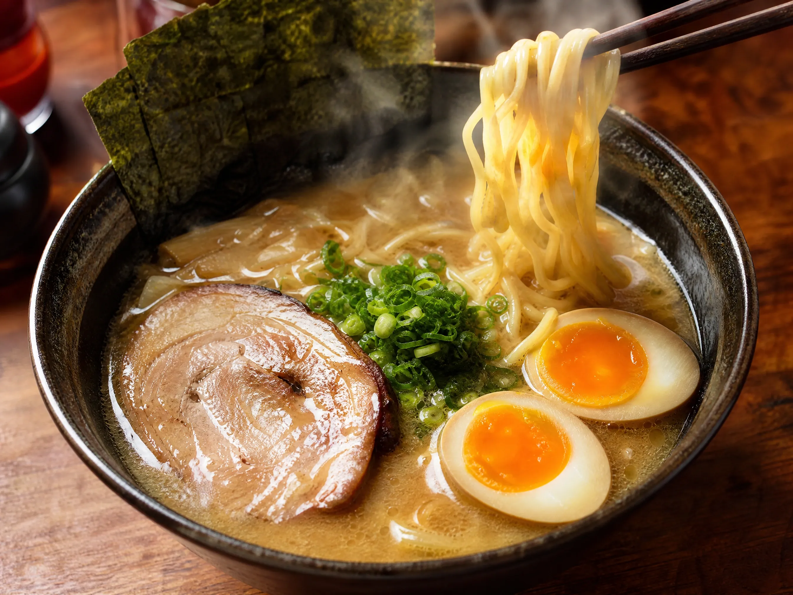 Steaming ramen bowl
