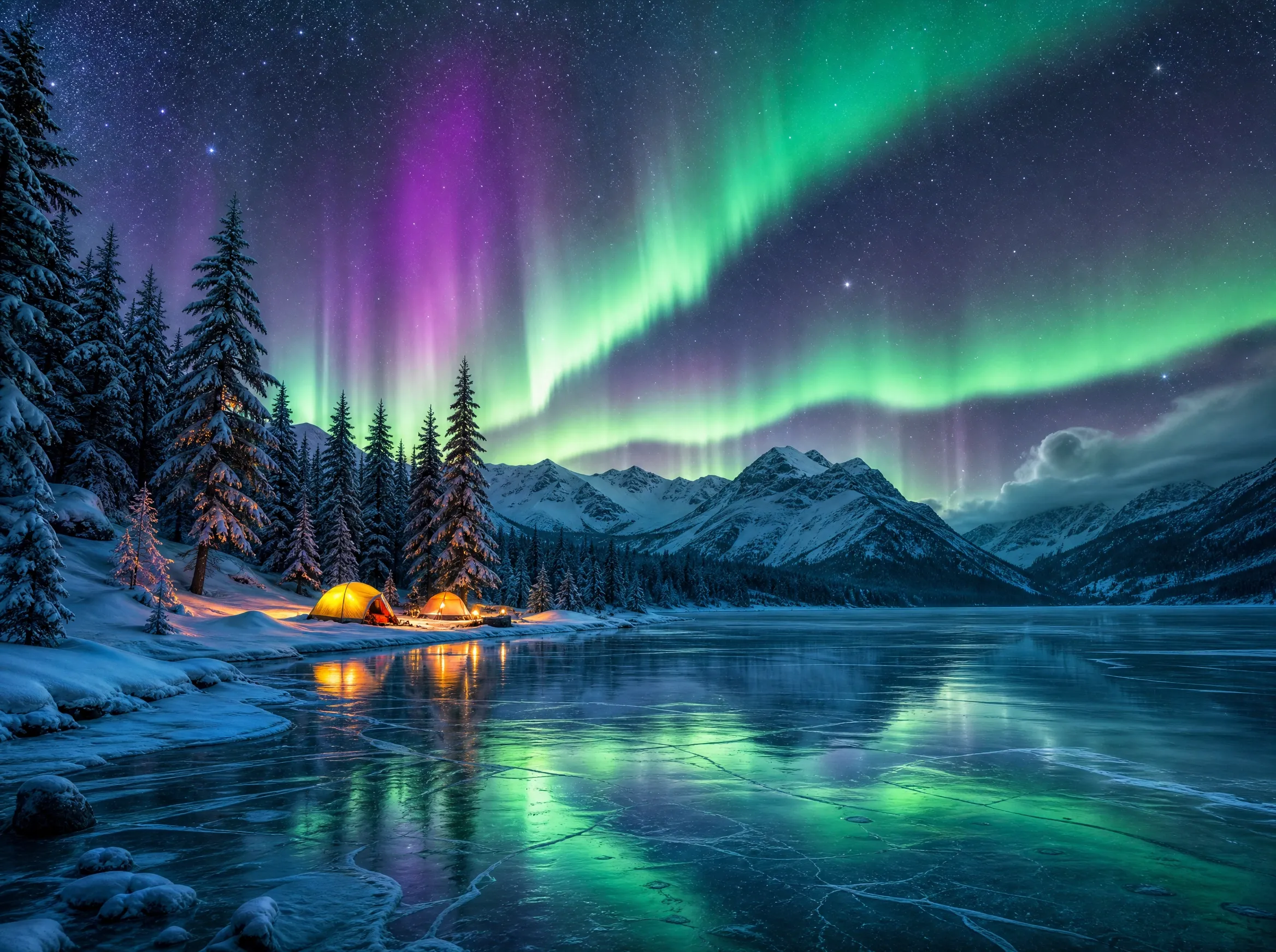 Aurora camp under the stars