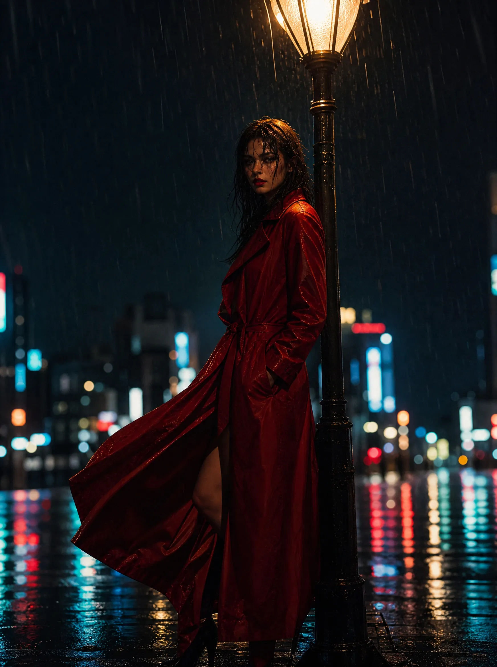 Red coat in the rain